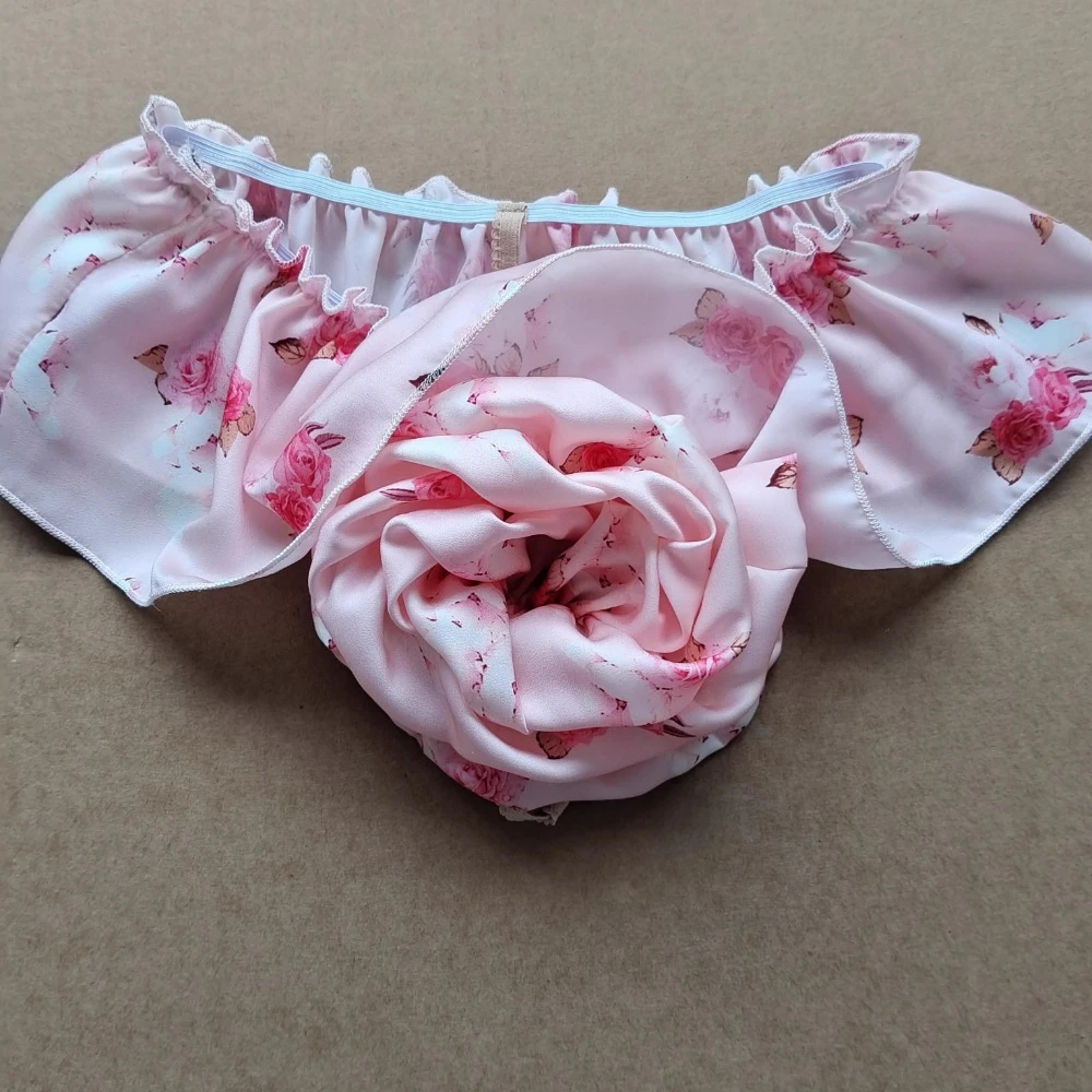 

Male Handmake Underpant Silky Floral Design Man's Briefs Lace Panties DJ Club Bar Live Show Dance Costume BF Gift Underwear