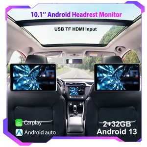 10.1" HD 1280*800 Android 13 Car Headrest Monitor Tablet For Back Seat Multimedia Apple Carplay Ambient Lights BT SD HDMI-Input