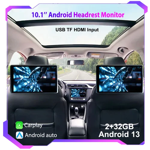 Imagen 1 del producto 10,1 ""HD 1280*800 Android 13 Monitor para reposacabezas de coche tableta para asiento trasero Multimedia Apple Carplay luces ambientales BT SD entrada HDMI