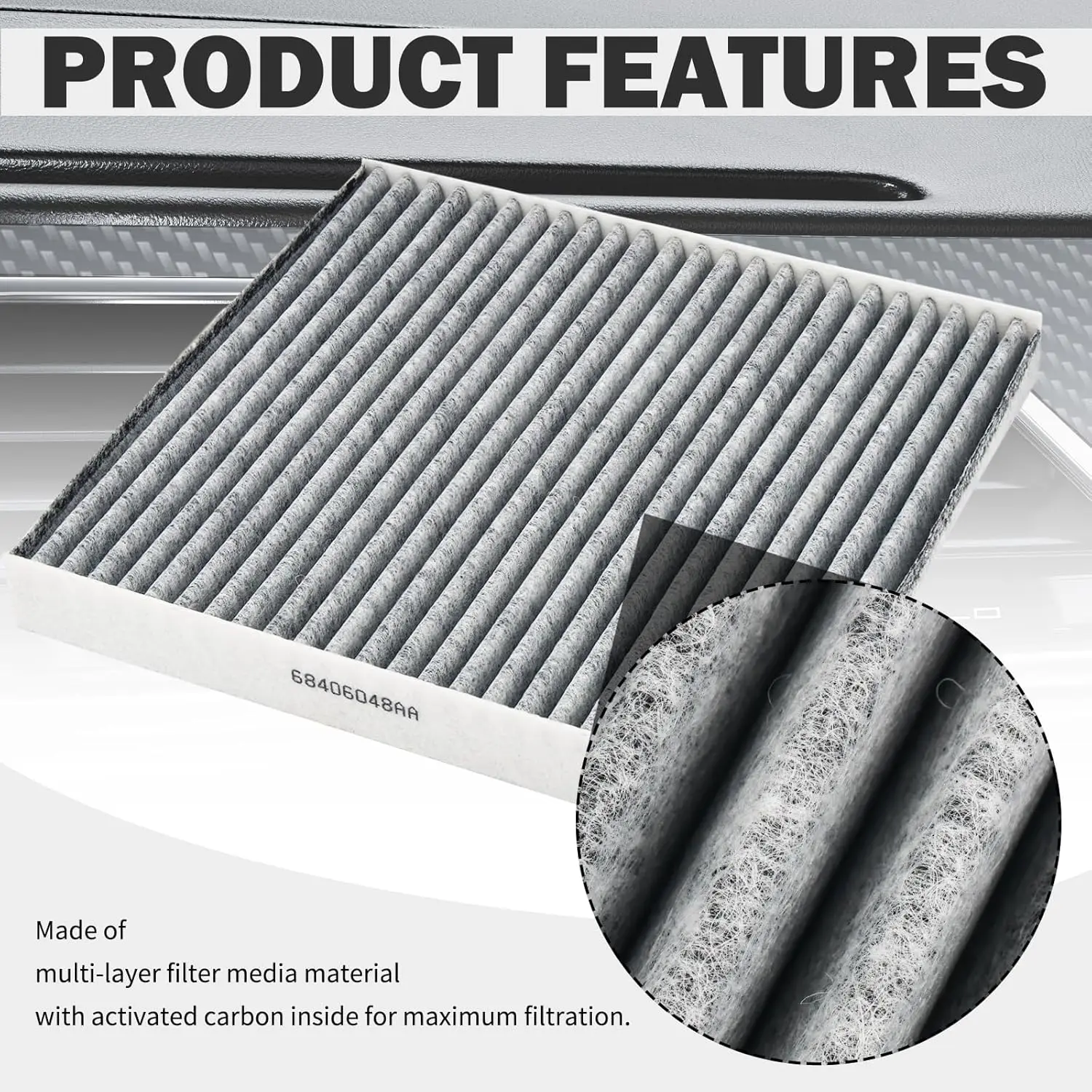 Cabineluchtfilter en filterdeksel, cabinsfilters compatibel met Jeep Dodge Chrysler vervanging OEM # CAF1864P,EG21-61-P11,Airs Cab