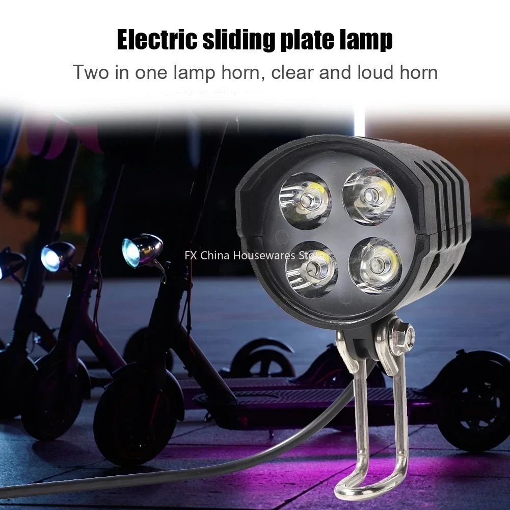 E-Bike Horn Light Electric Bicycle 4 LED Headlight 12W Waterproof 2 in 1 Horn and Light Switch Bicycle Flashlight