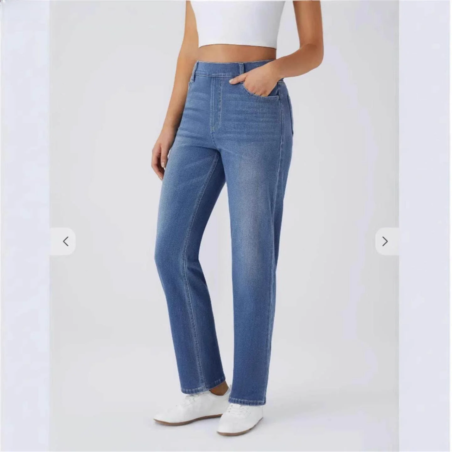 

High Waist Straight Leg Monkey Yoga Jeans Women's Loose Fitn Casual Pants Breathable Long Trousers Faion Set