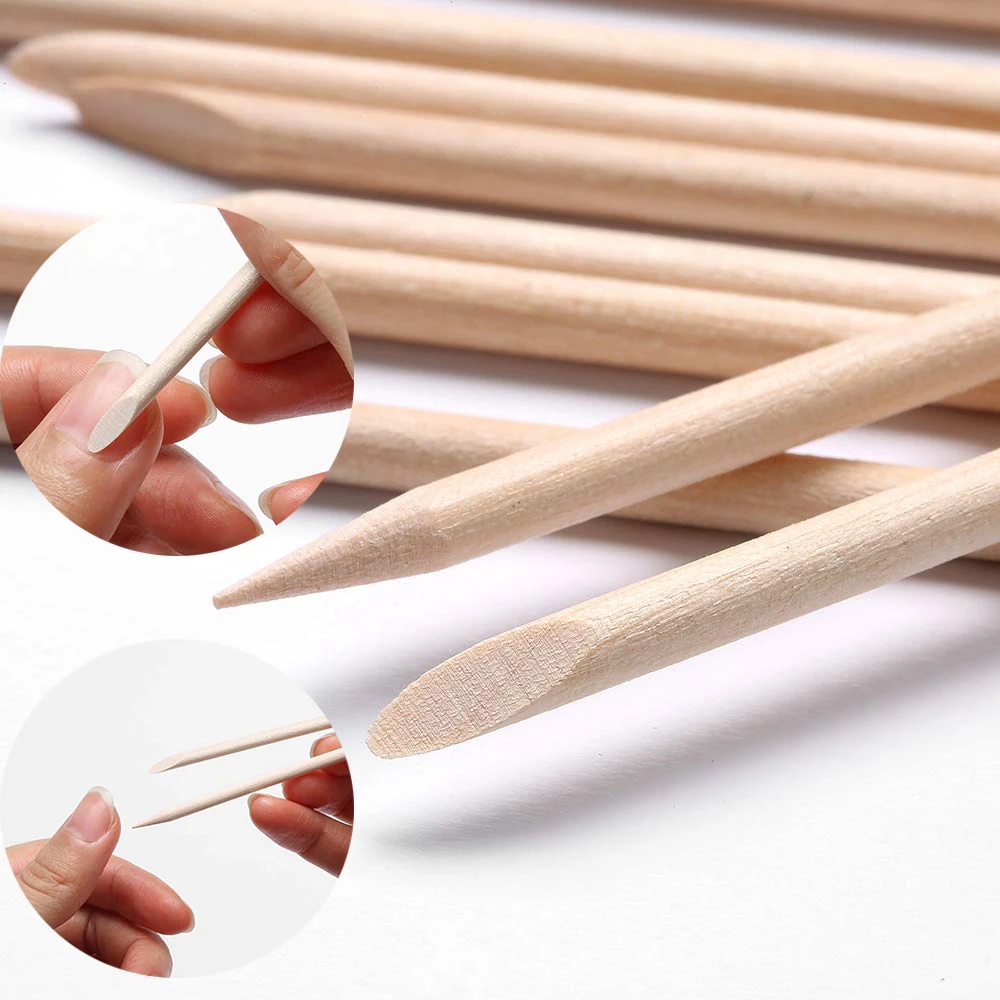 100Pc Wood Nail Sticks Double Sided Multi Functional Cuticle Pusher Remover Nail Pedicure Tool 110mm Natural Dead Skin Push Tool