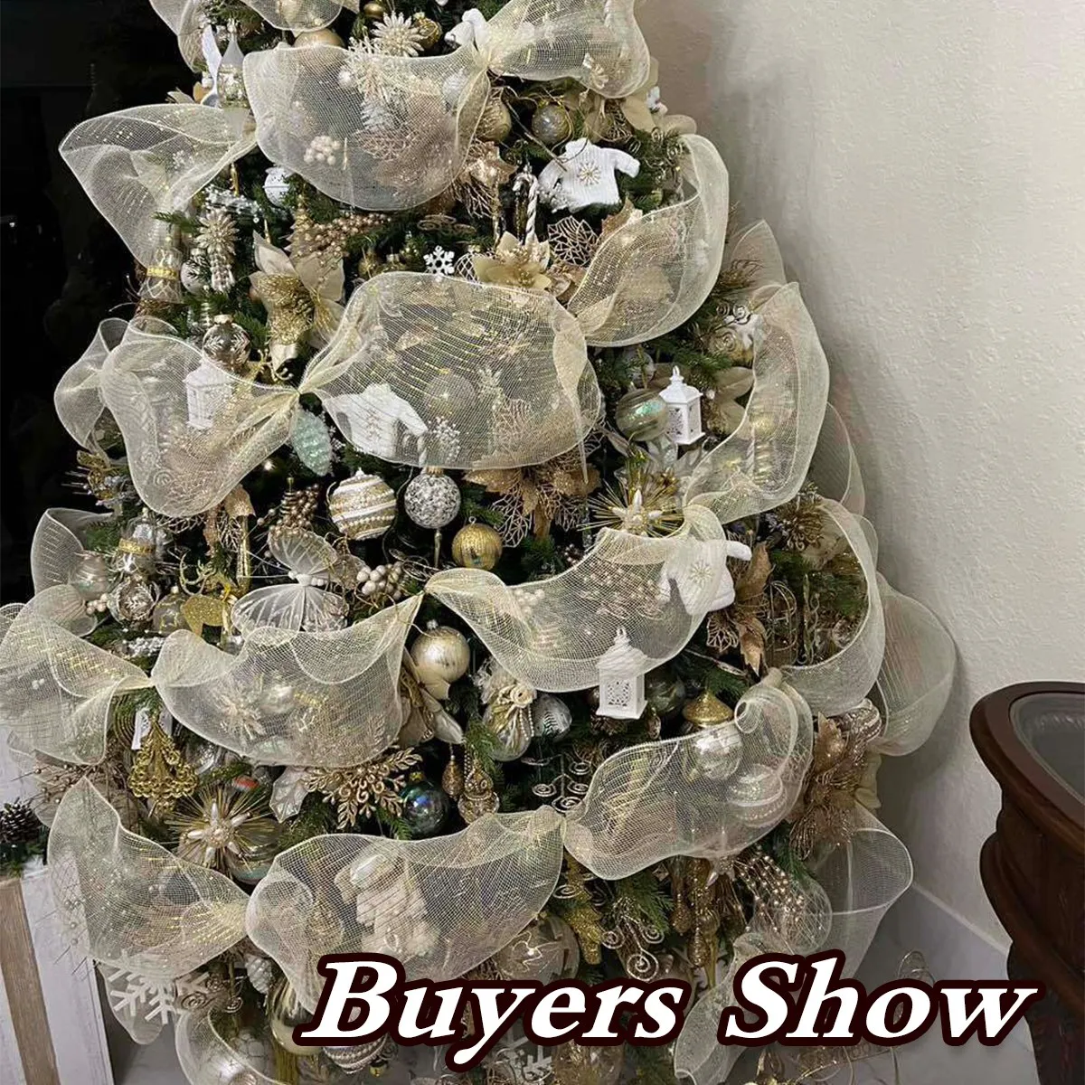 Christmas Ribbon Bow Wreath Garland Mesh Tulle Roll Fabric Pendant Christmas Tree Decorations Ribbon Home Decor Gifts New Year