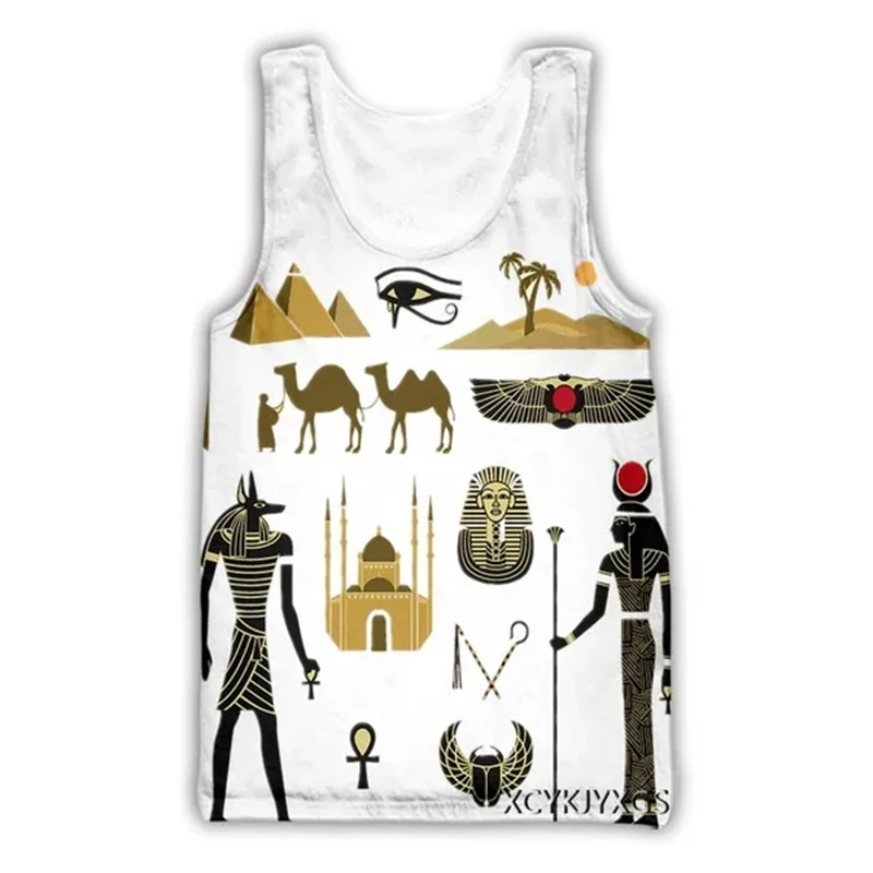 

Ancient Egyptian Text 3D Printed Tank Top Men Summer Casual Sleeveless Vest Trend Personality Cool Sport Fitness Tees Top Male