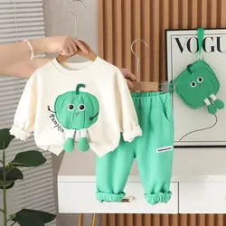 New Autumn Children Kids Boy Clothes Infant Cartoon T-shirt Pants 2Pcs/set With Bag Toddler Fashion Baby Tracksuits 5 Years