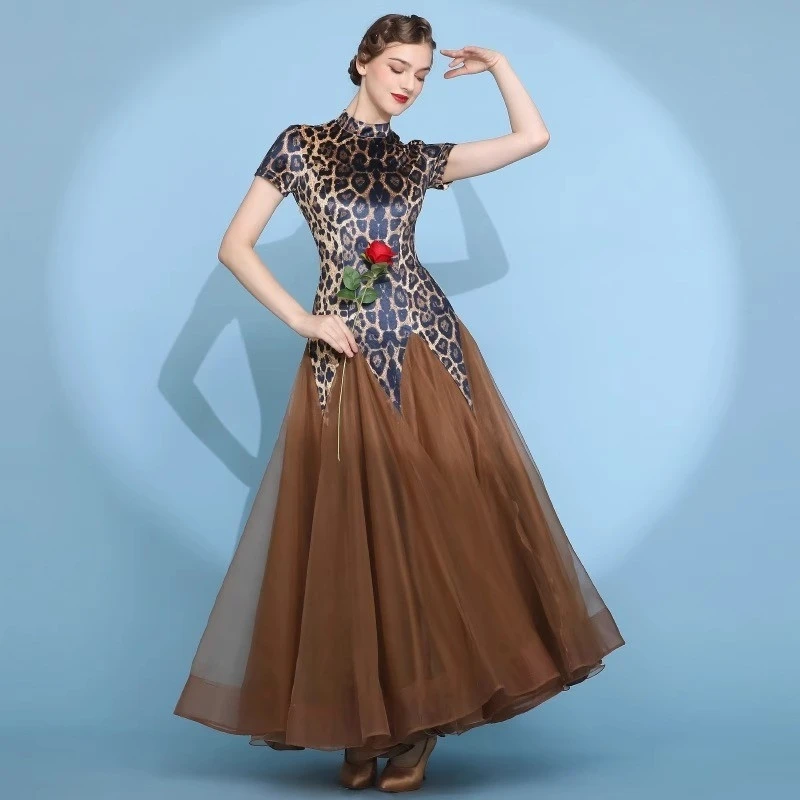 

Velvet Leopard Print Modern Dance Skirt 2116 National Standard Dress Waltz Clothing