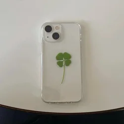 Cute Simple Lucky Clover Phone Case For iPhone 17 16 15 14 13 12 11 Pro Max Mini SE 7 8 Plus Y2K Soft Transparent Cover Fundas