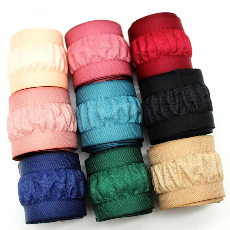 

High quality 7/8 22mm 1-1/2 38mm pleated flounce ribbon 50 yards DIY handmade material headdress bow skirt/cap double-sided