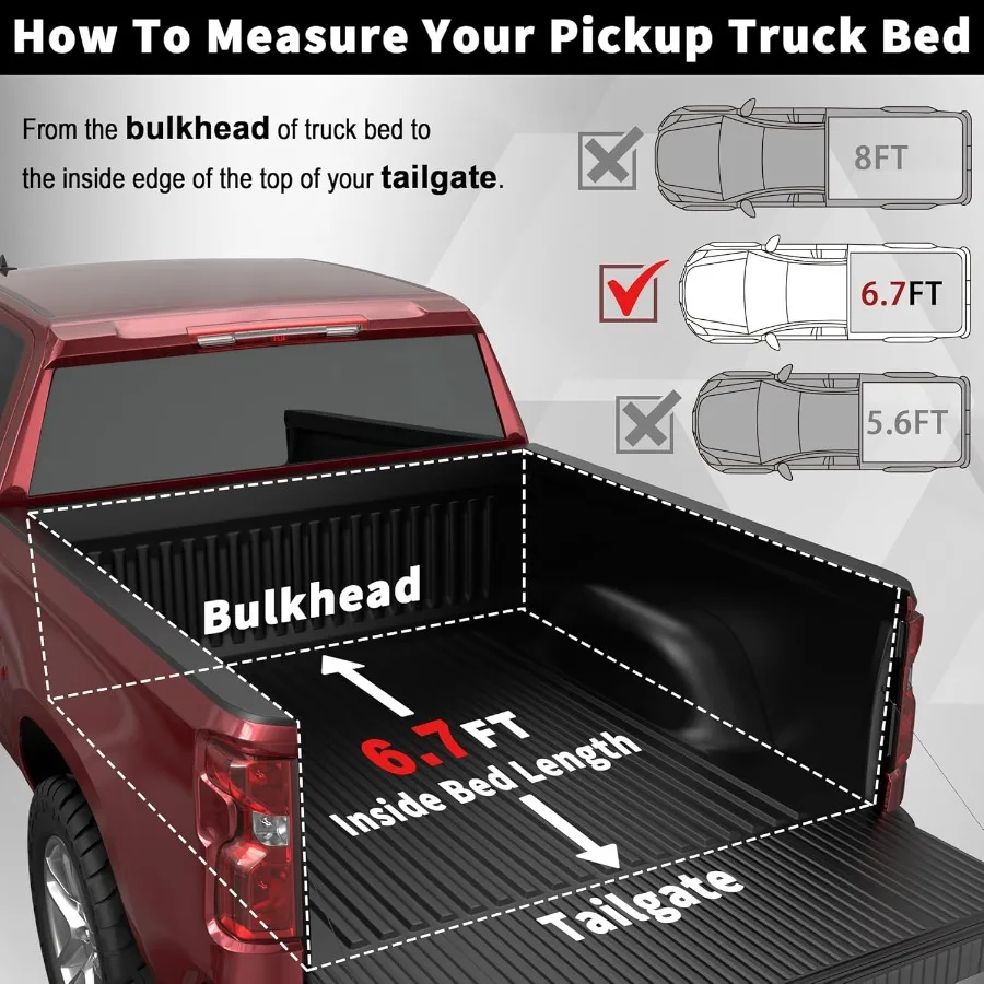 ฝาปิดกระบะท้ายรถแบบพับสามตอน ทำจากไฟเบอร์กลาส สำหรับรถกระบะ Tundra ปี 2007-2025 ขนาด 6.5 ฟุต (78.7 นิ้ว) แข็งแรง ทนทาน กันสภาพอากาศ