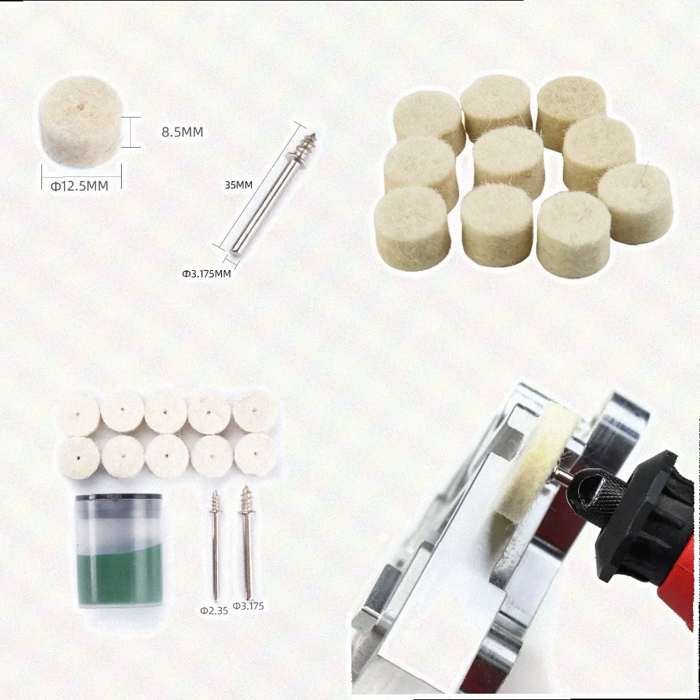 Wool Polishing Wheel Kit 10pcs with Mandrels for Jewelry Metal Wood Plastic Finishing on and Similar Rotary Tools