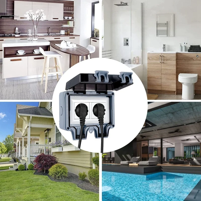 Outdoor Socket Waterproof-Outdoor Socket Garden Socket 16A Double Socket Surface-Mounted Socket Outdoor Socket EU Plug