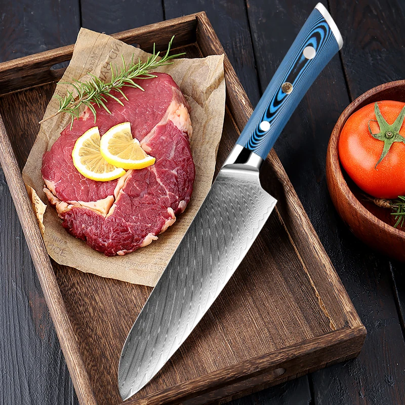 Японский нож шеф-повара Сантоку, 7-дюймовый кухонный нож, дамасская нержавеющая сталь, устойчивая к ржавчине и бритва, острые ножи Сантоку Японский нож шеф-повара Сантоку, 7-дюймовый кухонный нож, дамасская нержавеющая сталь, устойчивая к ржавчине и бритва, острые ножи Сантоку