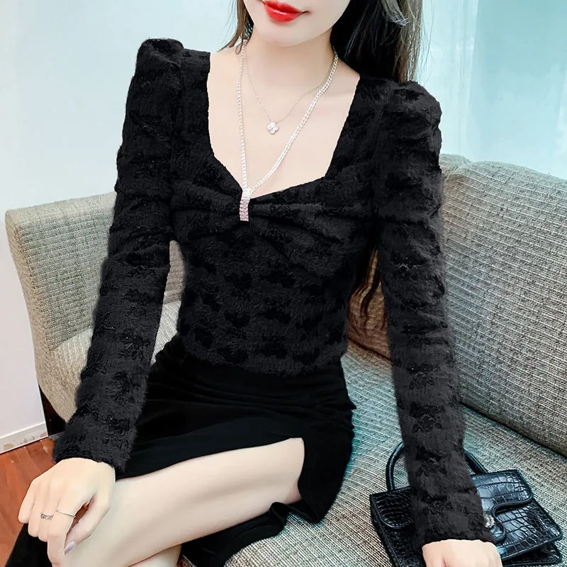 American Retro Bow Lace Sweater Pullover Women's 2024 Autumn New Unique Chic Versatile Commuter Long-sleeved Ins Top