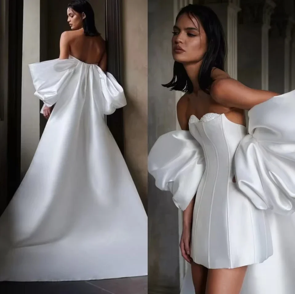 

2 Pieces Bride Dress With Wrap Customized Bead Wedding Dresses 2025 Women Formal Party Dress White Wedding Photography Dress