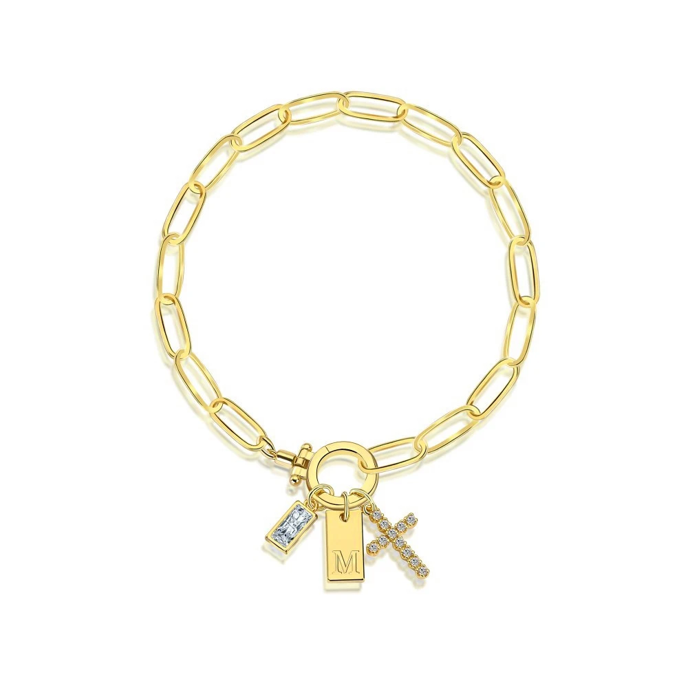 Minimalism Initial Letter Bracelet for Women Crystal Cross Charm Gold Chain Jewelry A–Z Alphabet Christmas Gift