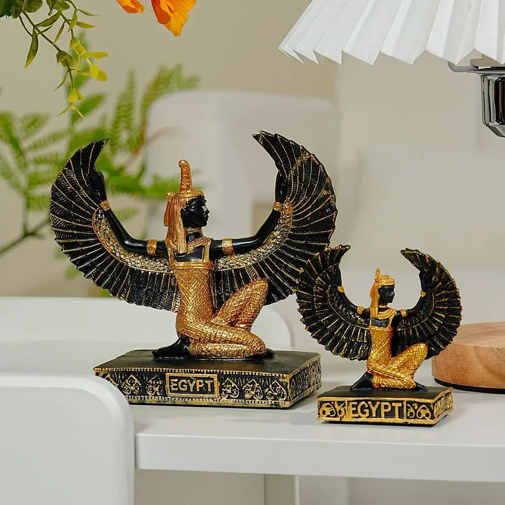 12.8cm/8cm Egyptian Goddess Isis Statue Ancient Mythology Sculpture Figurine Handmade Resin Antique Collectible Art Home Decor