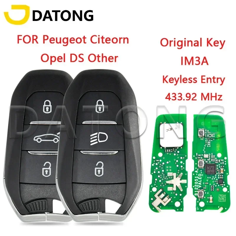 Datong World Car Original Remote Control Key For Peugoet Citroen Opel DS IM3A A3M15 4A 433MHz Keyless Entry Proximity Smart Card