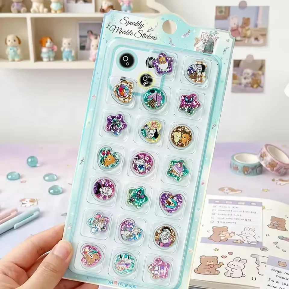 

1pc/4pcs Cartoon Animals Spaikly Marble Stickers 3D Scrapbooking Diy Journaling Diary Decor Stationery Sticker Cute School Gifts