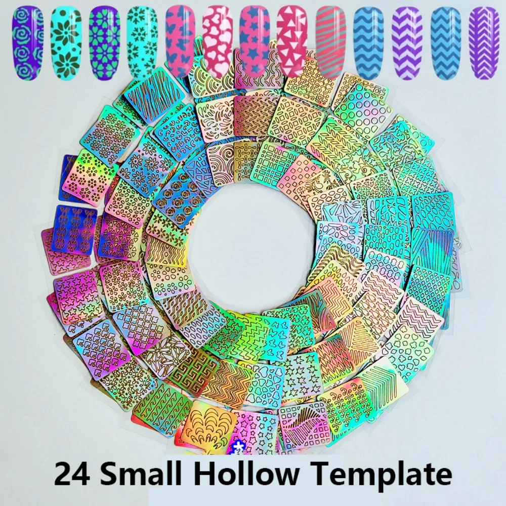 6/12/24/36pcs Hollow Nail Sticker Set Holographic Adhesive Painting Template Manicure Design DIY Nail Art Sticker Manicure Tool