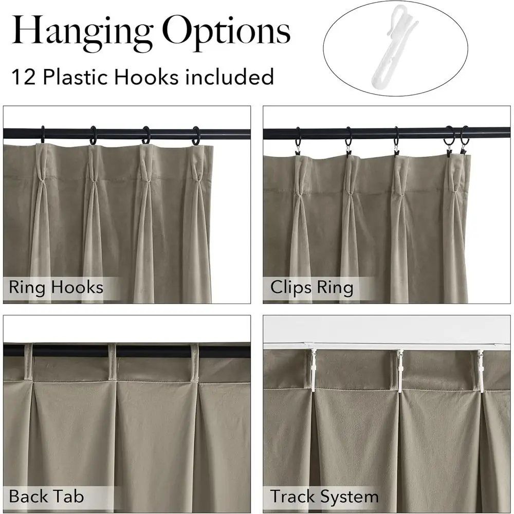 84 Rideaux occultants longs en velours Beige chameau plissé, rideaux doux isolés thermiques pour chambre à coucher, salon, bureau (2 panneaux