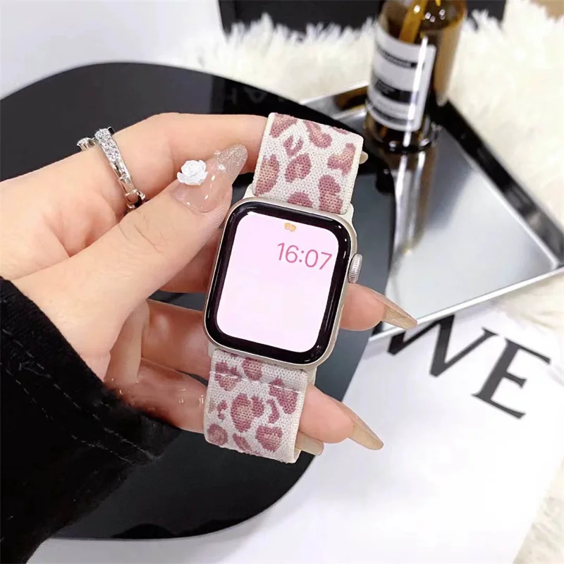 Korea Retro Leopard Print Strap For Apple Watch Band 49mm 41mm 45mm 40 44mm 38 42 For iwatch Series 8 7 SE 6 5 Correa Watchband