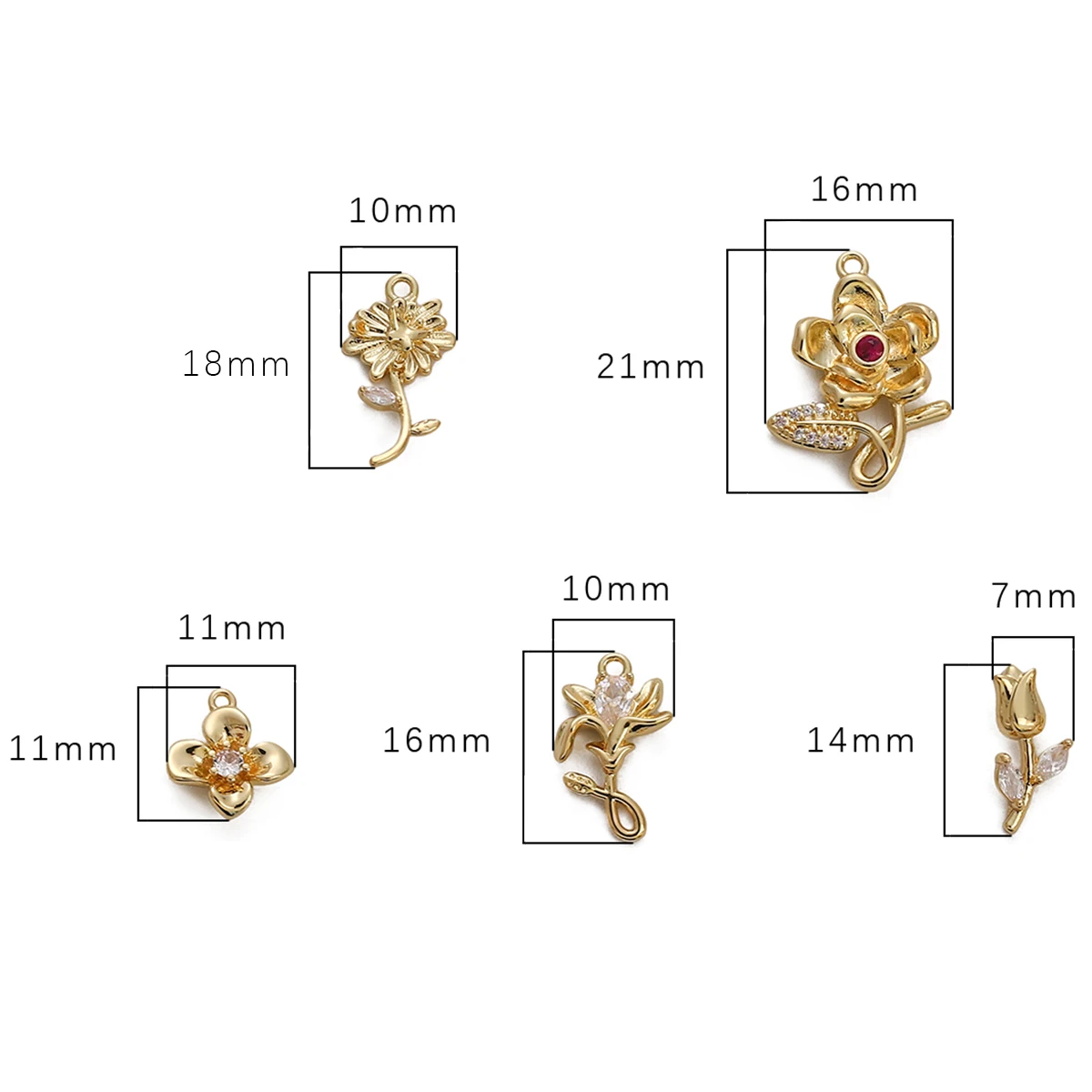 1 pz 14K placcato oro rame crisantemo rosa giglio tulipano fiori fascino zircone ciondolo per fai da te orecchino collana creazione di gioielli