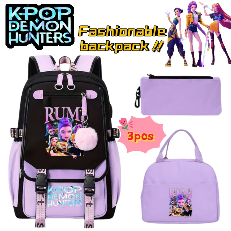 

KPop Demon Hunters Rumi Anime Merchandise Backpack and Pencil Case Convenient Backpack for Couples for Business Trips and Travel