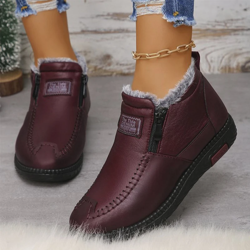 

Толстые плюшевые теплые зимние ботинки для женщин, черные зимние ботинки на низком каблуке с застежкой-молнией, женские зимние удобные легкие ботильоны на меху Mujer