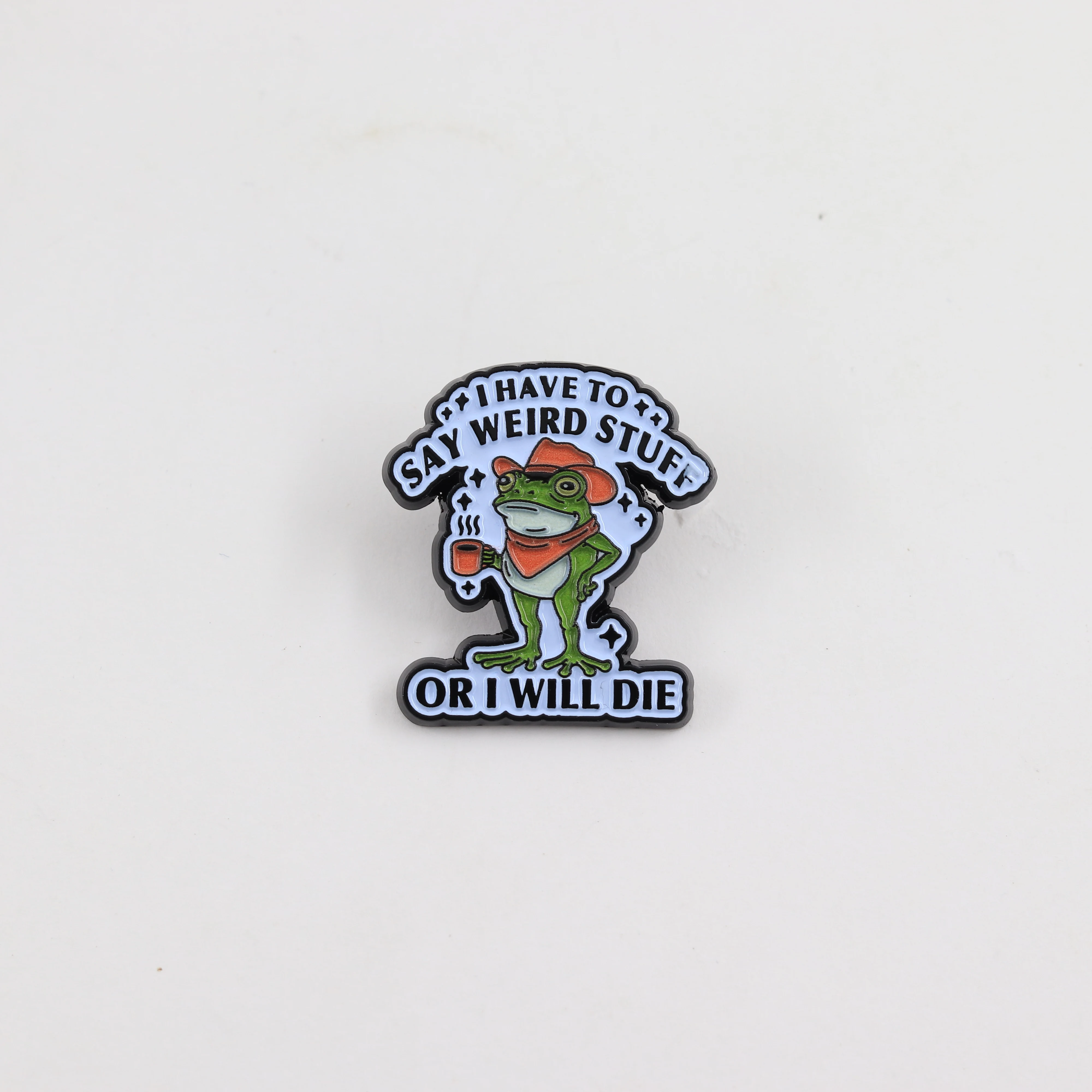 Lustiger Cowboy-Frosch Emaille-Pin „Ich muss seltsame Dinge sagen, sonst sterbe ich“ Brosche, seltsames Humor-Abzeichen, niedlicher Tierfreunde-Schmuck, Geschenk – Detail 12