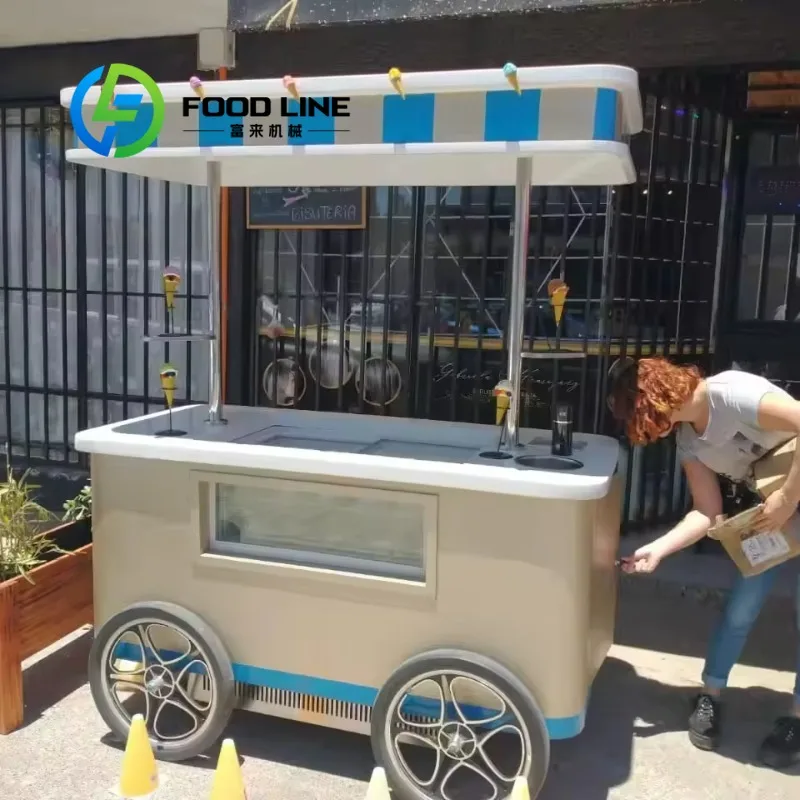WholesaleCustomized Italian Mobile Push Popsicle Showcase Freezer Street Ice Cream Vending Cart