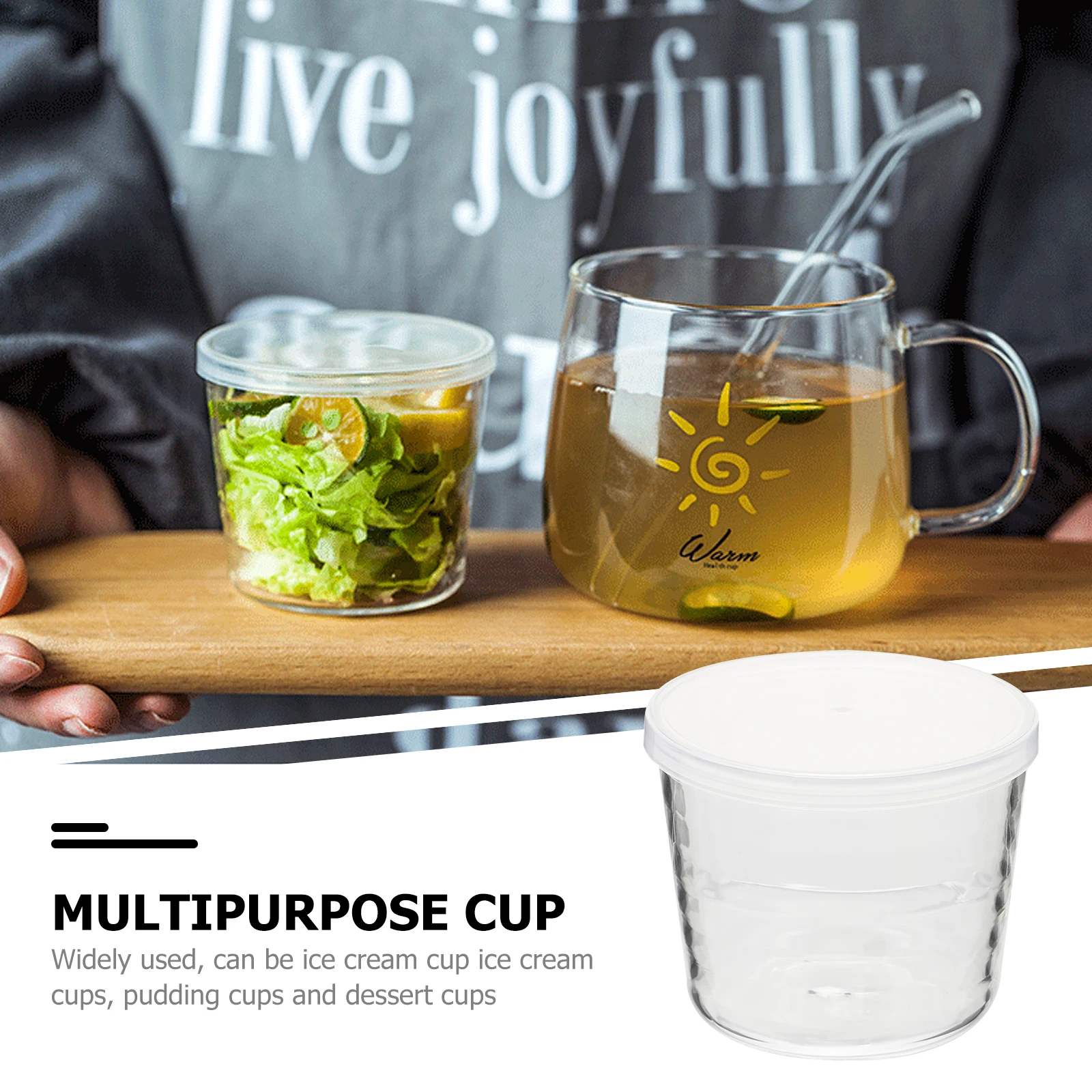 

4pcs 200Ml Glass Cups Large Mouth Milk Beverage Pudding Dessert Cups Reusable Leakproof Transparent Pe Lid Multipurpose Drinking