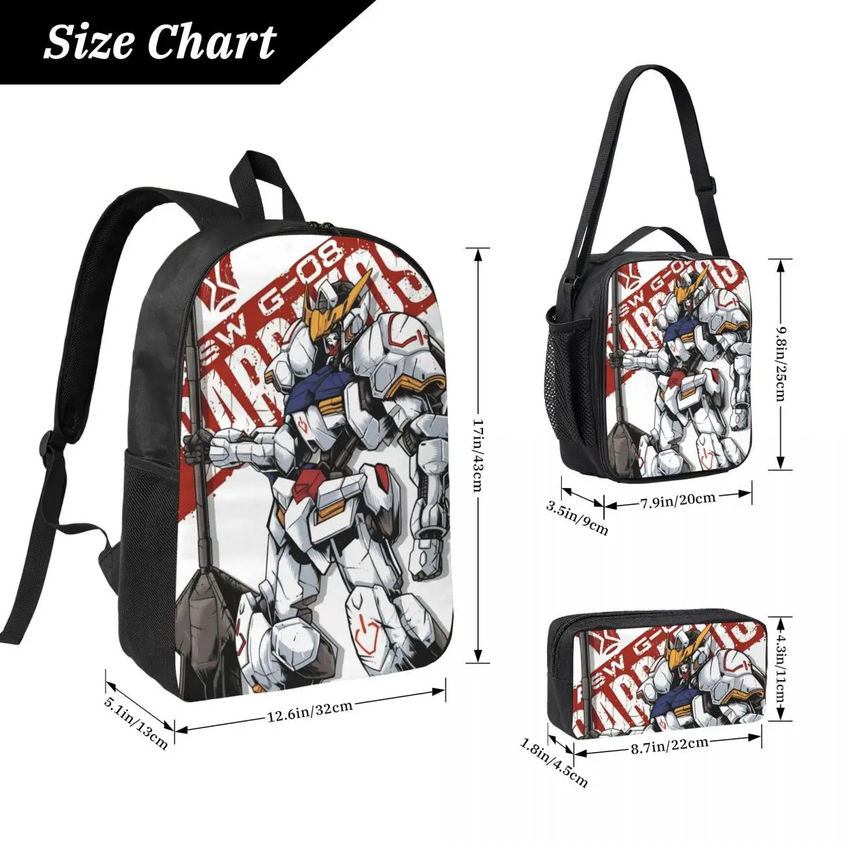 3Pcs Mobile Suit Gundams  Backpack Set for Girls Boys Pencil Boxes Bookbag Sets with Lunch Box For School Students Knapsack