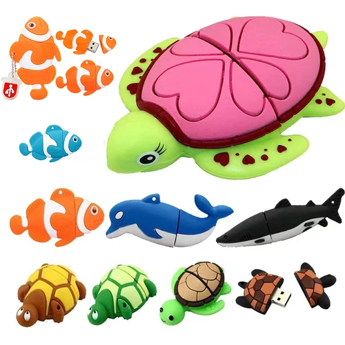 Unidad Flash USB de tortuga con animales subacuáticos de 128GB, 8GB, 16GB, 32GB, 64GB, memoria de tiburón, unidad colgante, memoria Usb bonita