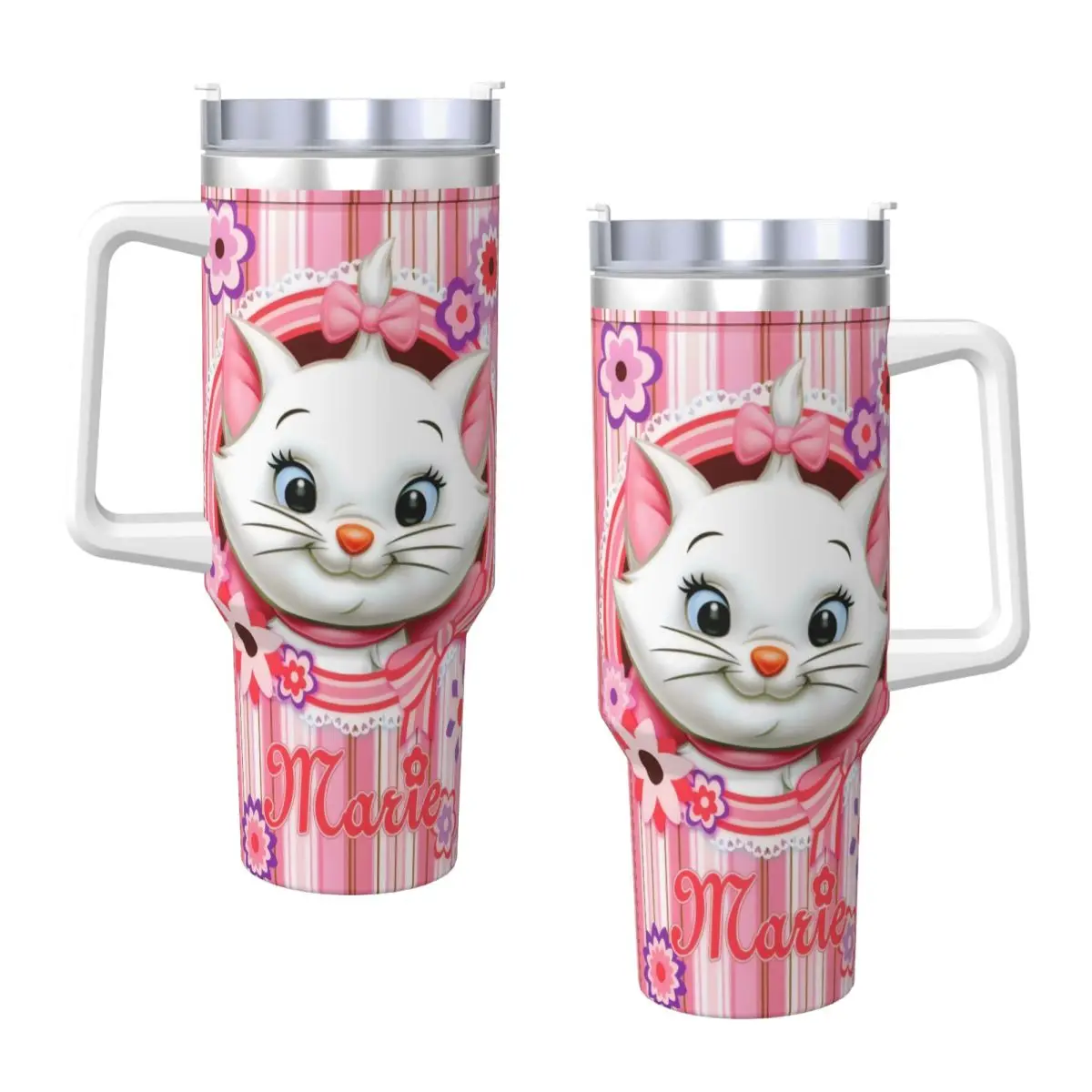 Stainless Steel Tumbler Marie Cat Mugs Cup With Straws Driving Hot Drinks Water Bottle Portable 40oz Thermal Mug