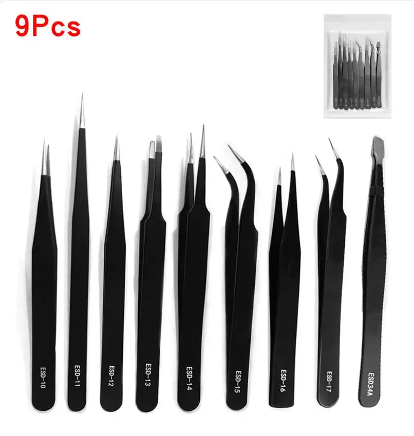 1 set Steel elbow tweezers, precision ESD pointed electronic disassembly tool