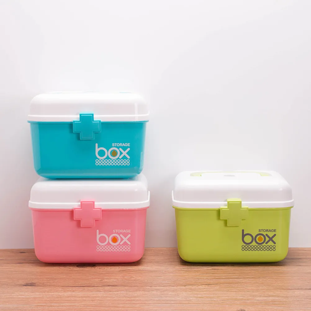 Pill Storage Box Organizer First Aid Kit Box Size S Lake Blue Double Layer Large Capacity Medicine Storage Container Family
