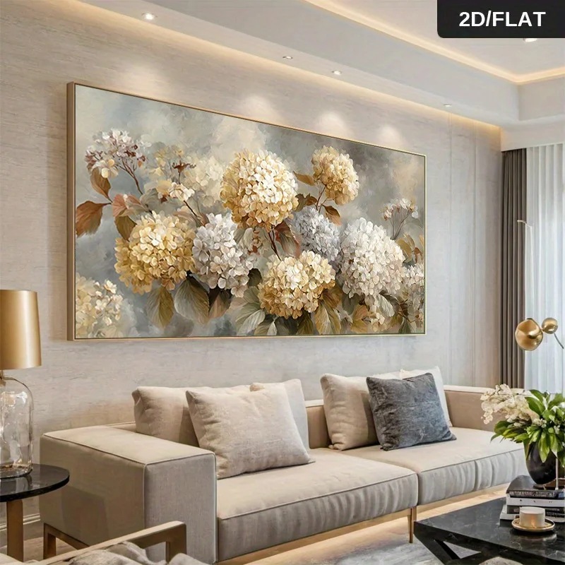 Large Frameless Canvas Wall Art,2D/Flat Large Modern Abstract Hydrangea Bouquet Canvas Wall Art - Unframed Hydrangea Flower Canv