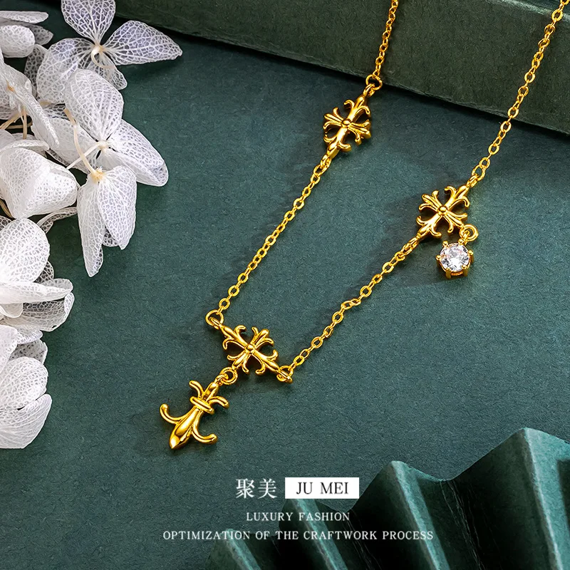 

Роскошное ожерелье из чистого золота 9999 пробы 24 карата с цветком ириса, свежее и милое женское ожерелье