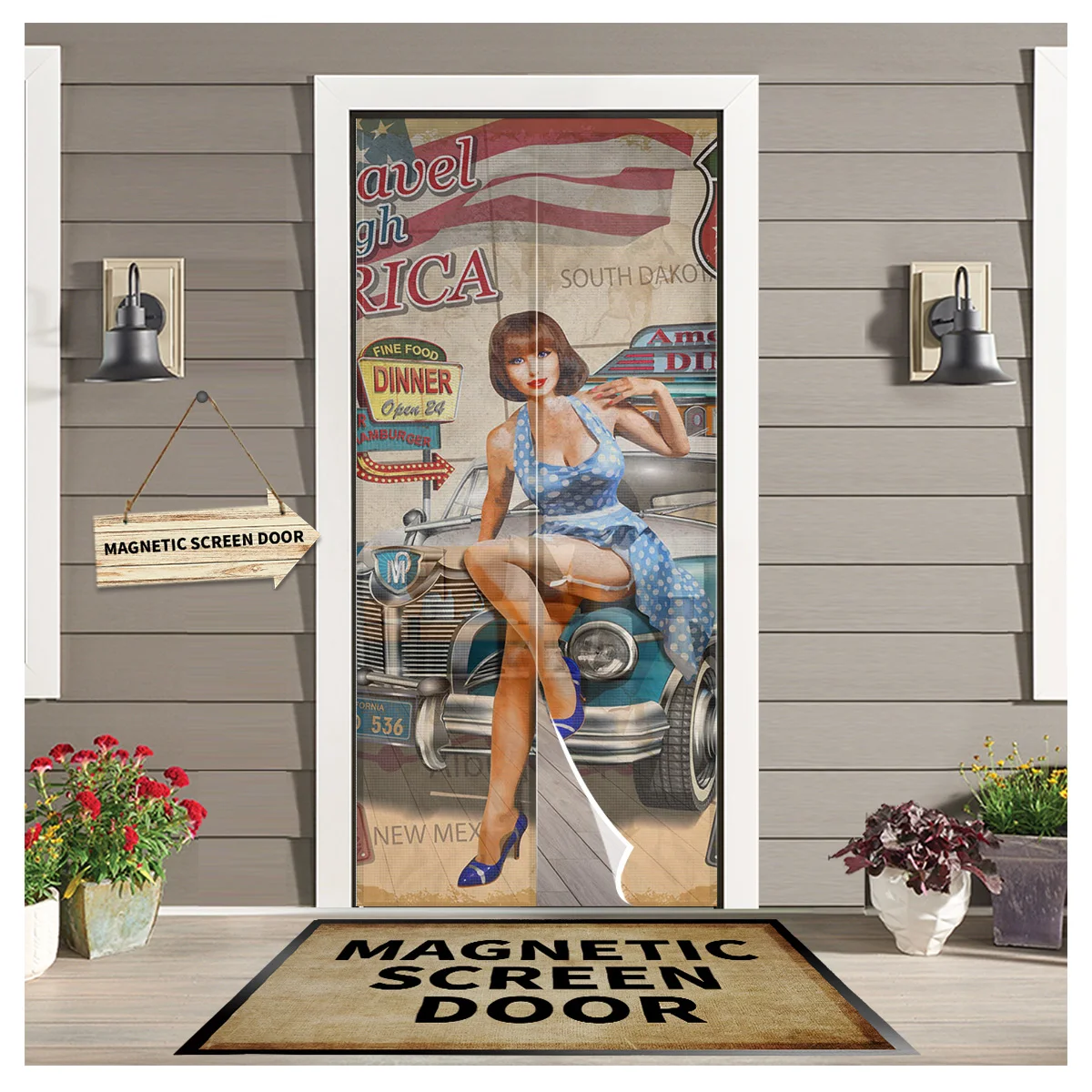 Beauty Sexy Girl Car Retro Kitchen Door Curtain Mosquito-proof Window Screen Bedroom Magnetic Door Curtain