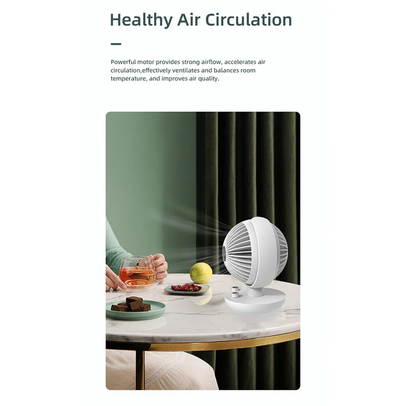 Ventilador giratório do Desktop do escritório, Ventilador de ar circulante do globo mudo, recarregável, portátil, 360 °