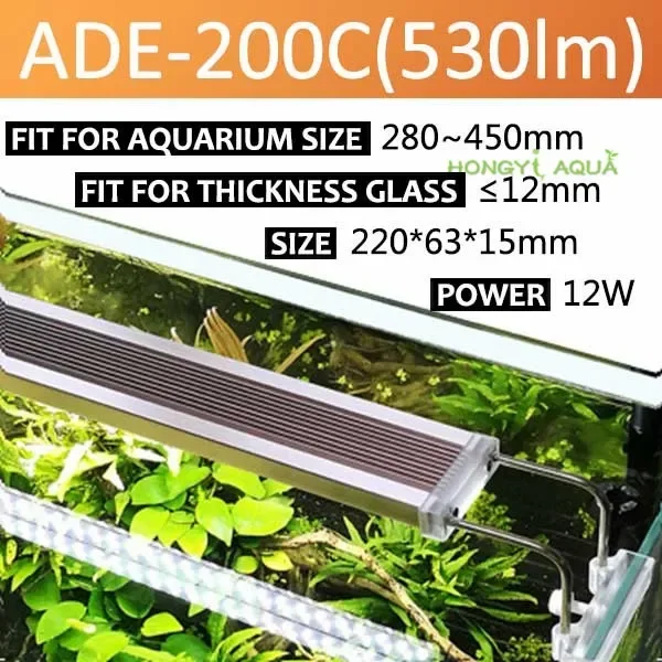 220v ADE Series Aquarium LED Lighting 12-24W LED Overhead Fish Tank Aquatic Plant SMD LED Grow Light 6500-7500K