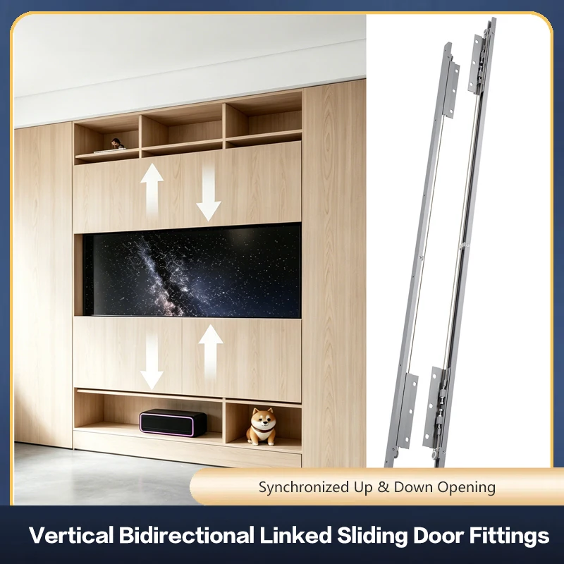 Quiet Vertical Lift Synchronous Bi Directional Sliding Door Track Side Mount Hardware Kit For Cabinet Dual Open Close System