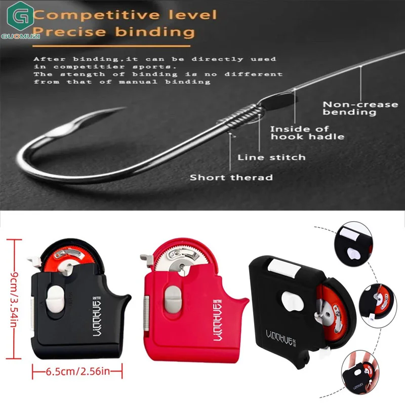 

1 шт., красный, черный рыболовный автоматический крючок, устройство для связывания лески, портативные электрические рыболовные крючки, машина для галстука, рыболовный инструмент