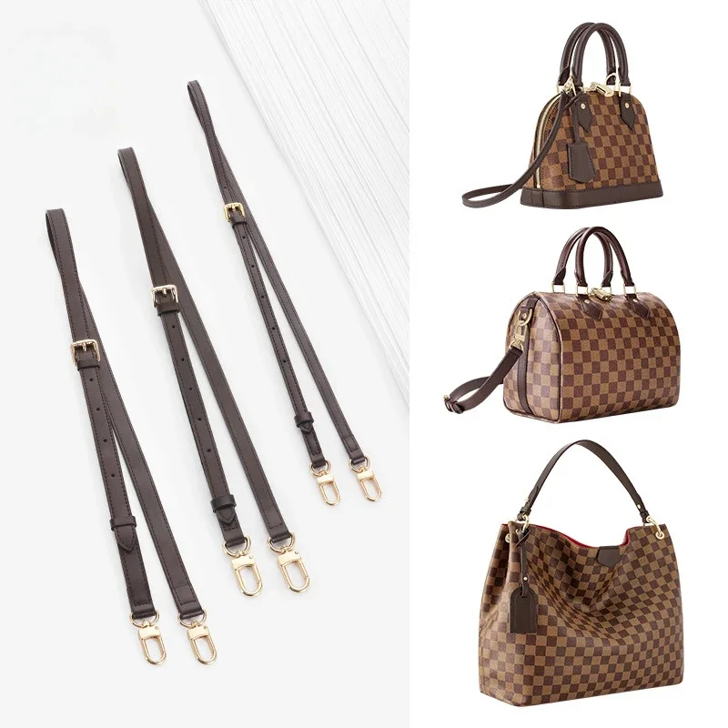 Dark Brown Handbag Strap Vachetta Leather For LV Damier Ebene Tote Crossbody Bag Purse Gold Clasps Speedy Metis Alma Felicie