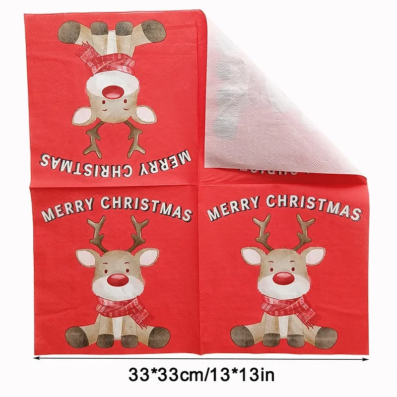 20pcs/Pac 2-Ply Printed Napkins Red Christmas Collection Square Napkins Party Disposable Paper Placemats Butterfly Bart Paper