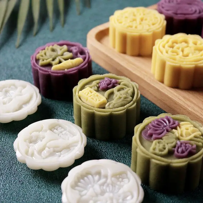 ~Plastic Hand Press Mooncake Mold With Multiple Pattern Stamps For Home Baking Mid Autumn Dessert Making