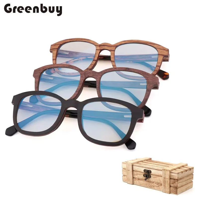 

Vintage Anti-blue Light Glasses Sandwich Wood Glasses Pure Handmade Men's Fashion Lens Anti-radiation Eyewears with Wooden Box