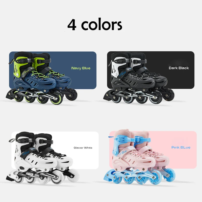 زلاجات مضمنة قابلة للتعديل للأطفال والكبار ، عجلات PU ، زلاجات دوارة خارجية ، قوس من سبائك الألومنيوم ، إضاءة كاملة