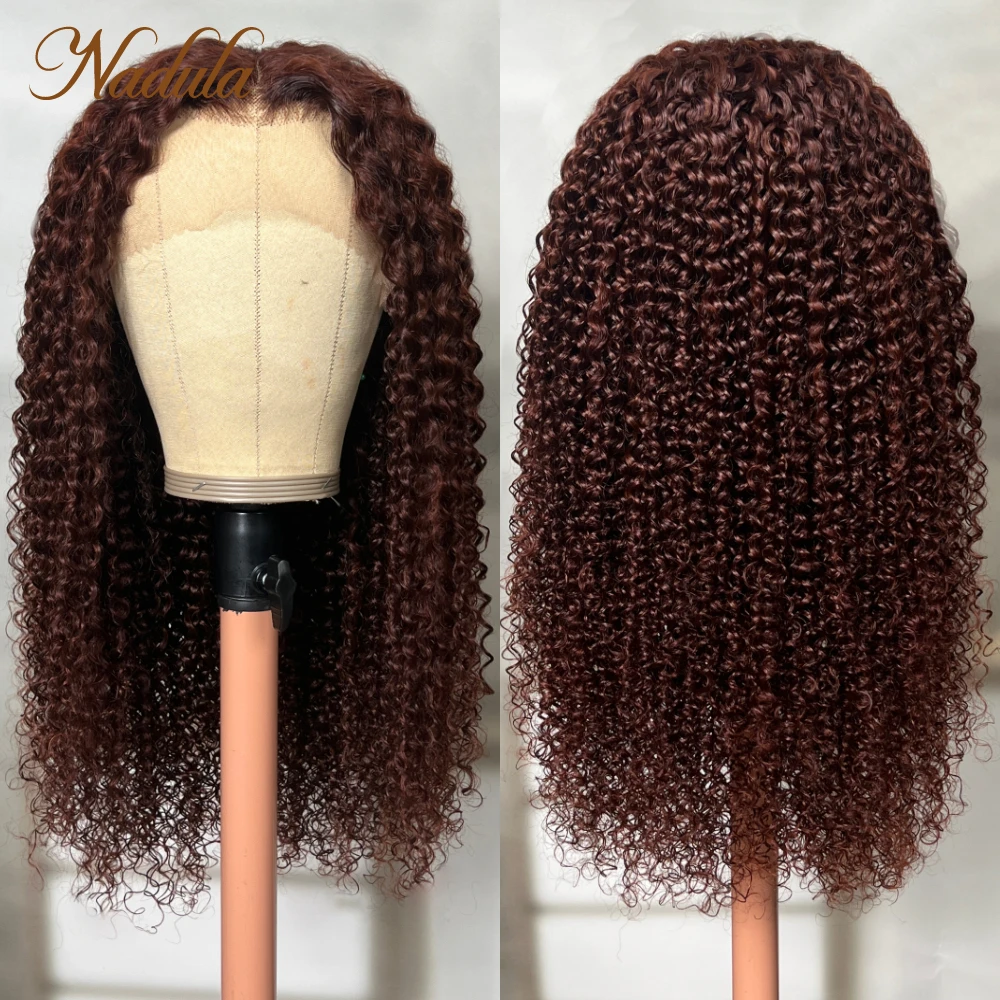 Peruca dianteira de renda natural encaracolada-nadula-nadula, 13x4, pré-arrancada, com cabelo natural, para mulher